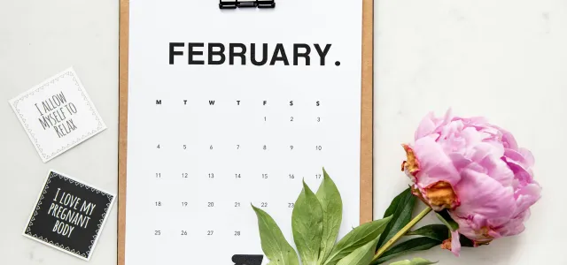 minimalist photography of a calendar and pink-petaled flower by Emiliana Hall courtesy of Unsplash.